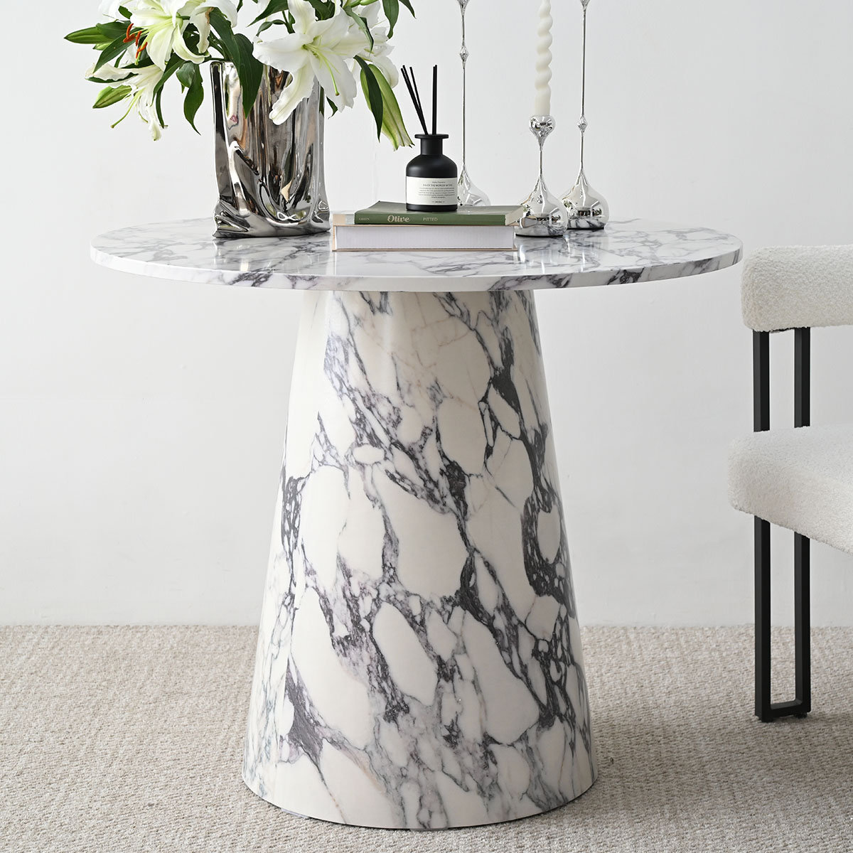 Ivy Bronx 35" Faux Marble Small Round Pedestal Dining Table & Reviews ...